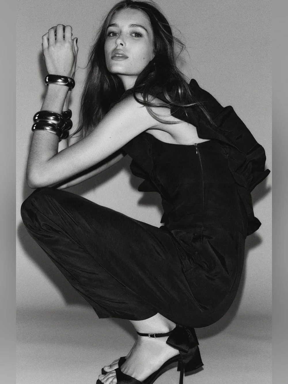 Zara Brown One-Shoulder Ruffle Jumpsuit